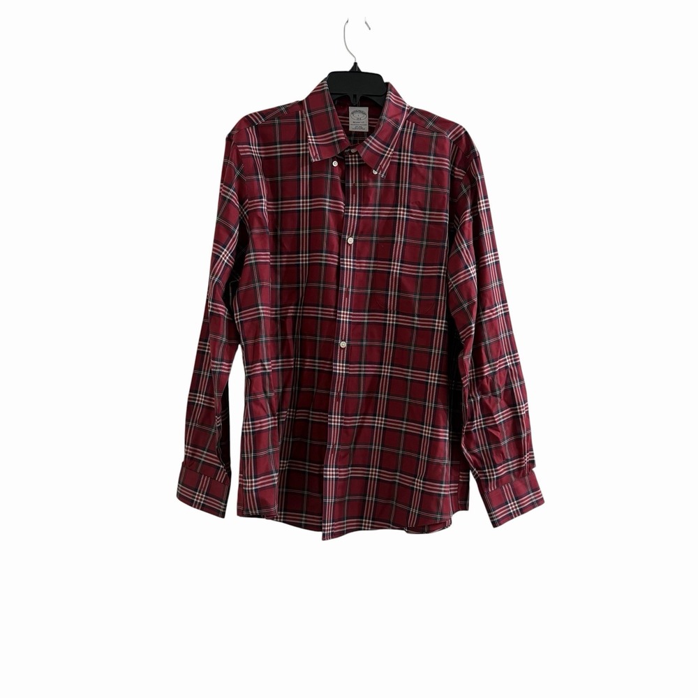 Brooks Brothers‎ 1818 Regent Fit L Red Plaid Button Down Non Iron Cotton Shirt